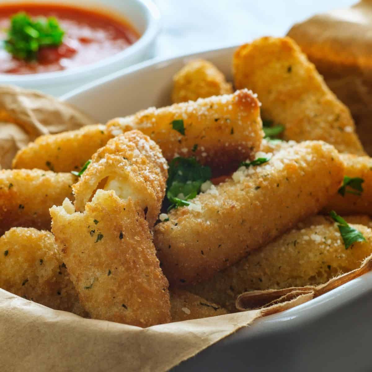 Delicious air fried cheese sticks appetizer