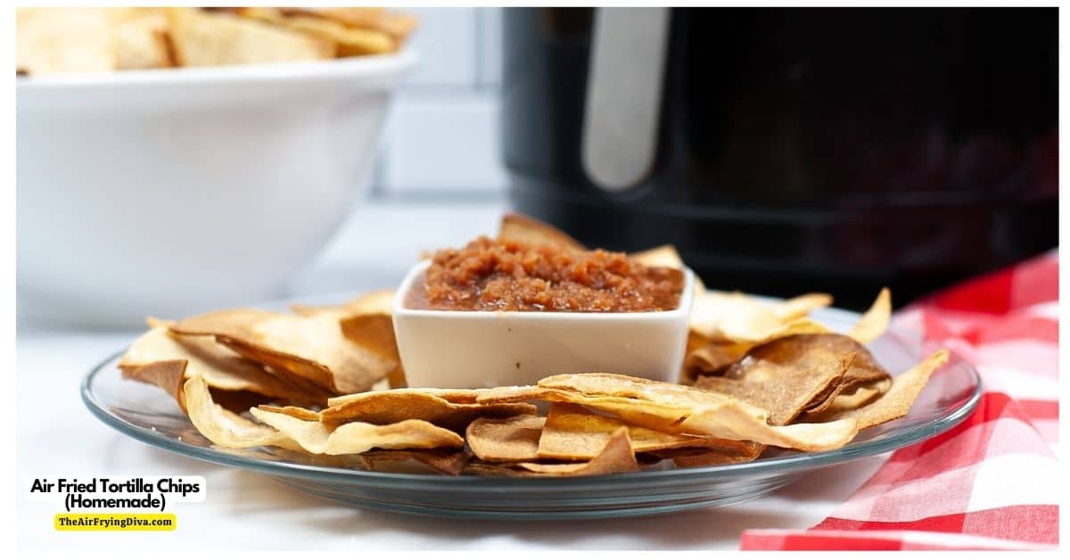 Air Fried Tortilla Chips (Homemade), a simple three ingredient recipe for making crispy chips without deep frying.