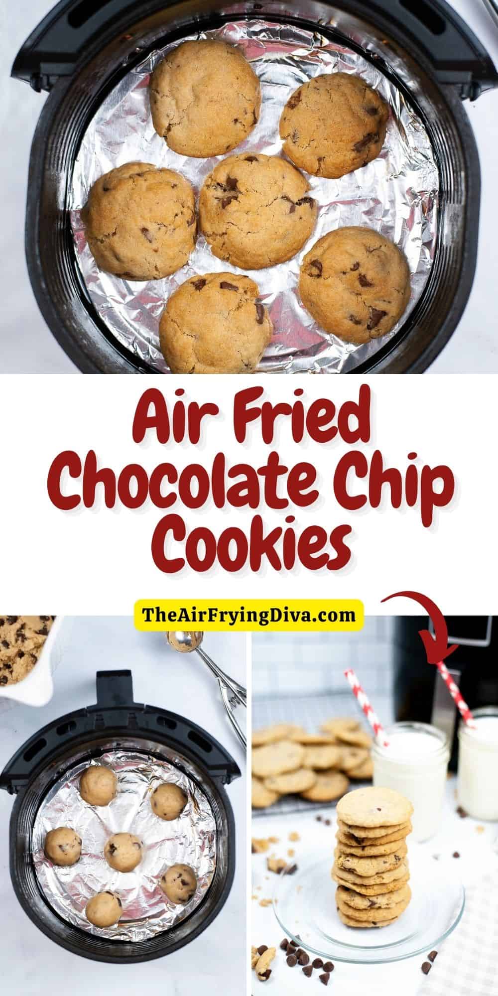 Air Fried Chocolate Chip Cookies, an easy dessert or snack recipe for baking soft and chewy cookies using an air fryer