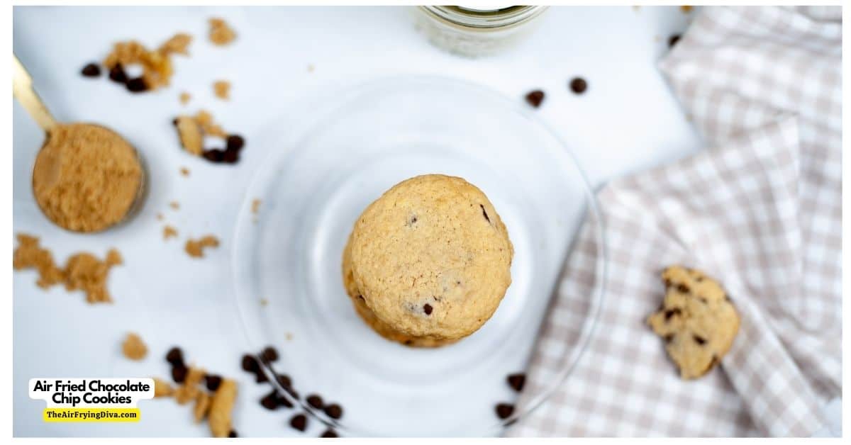 Air Fried Chocolate Chip Cookies, an easy dessert or snack recipe for baking soft and chewy cookies using an air fryer