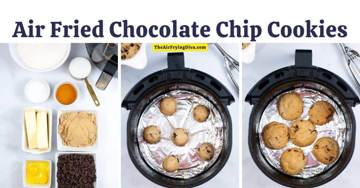 Air Fried Chocolate Chip Cookies, an easy dessert or snack recipe for baking soft and chewy cookies using an air fryer