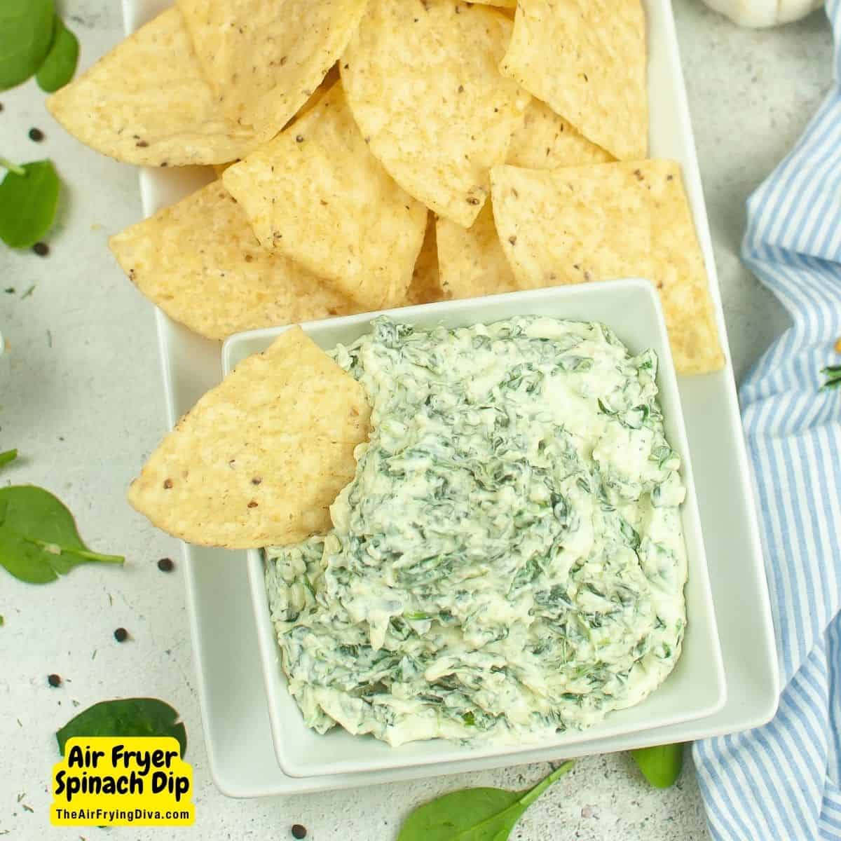 Air Fryer Spinach Dip, an easy and delicious  appetizer recipe  that is creamy and flavorful conveniently air fried in about 6 minutes.