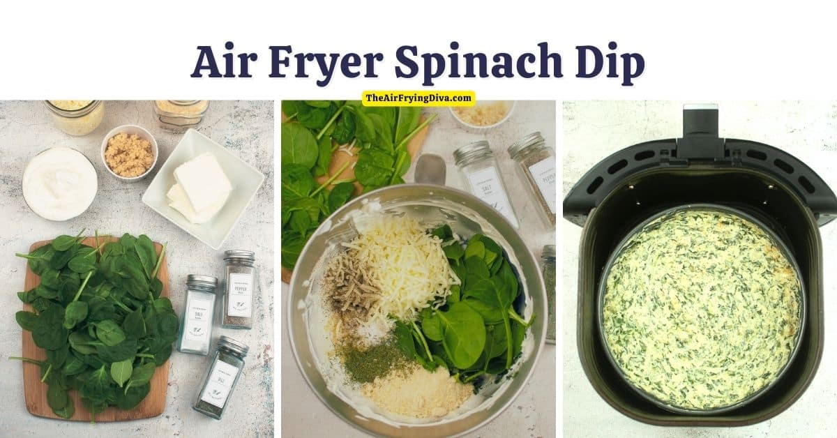 Air Fryer Spinach Dip, an easy and delicious  appetizer recipe  that is creamy and flavorful conveniently air fried in about 6 minutes.