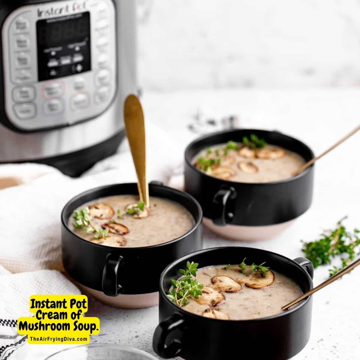 Instant Pot Cream of Mushroom Soup, a delicious and easy creamy soup recipe made in a pressure cooker in about 20 minutes.