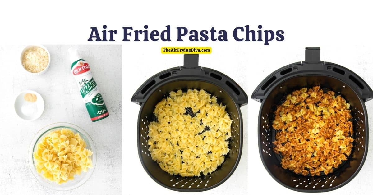 How to Make Air Fried Pasta Chips, a simple and delicious crunchy snack or appetizer recipe made from cooked pasta.