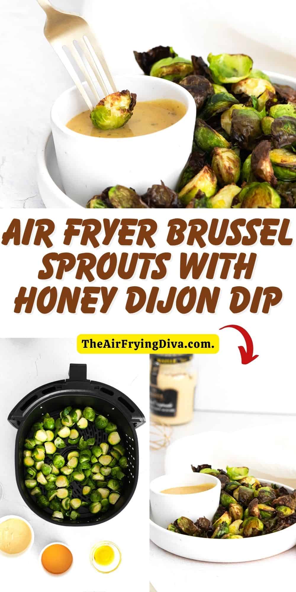 Air Fryer Brussel Sprouts with Honey Dijon Dip, a simple side or appetizer recipe made with fresh vegetables with a flavorful dip.