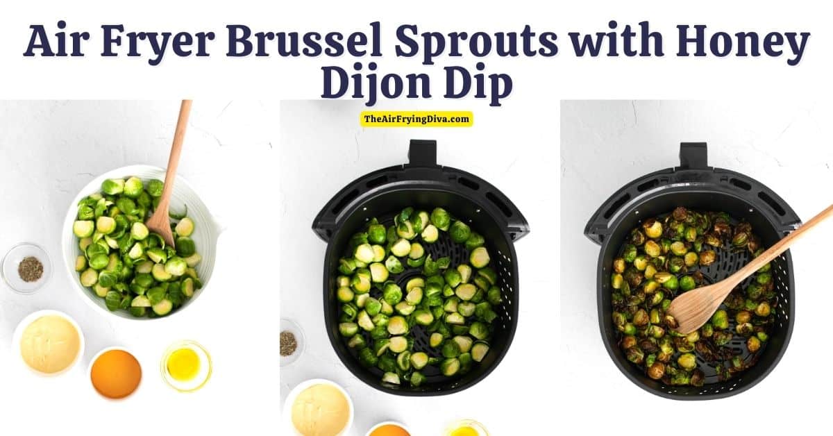 Air Fryer Brussel Sprouts with Honey Dijon Dip, a simple side or appetizer recipe made with fresh vegetables with a flavorful dip.