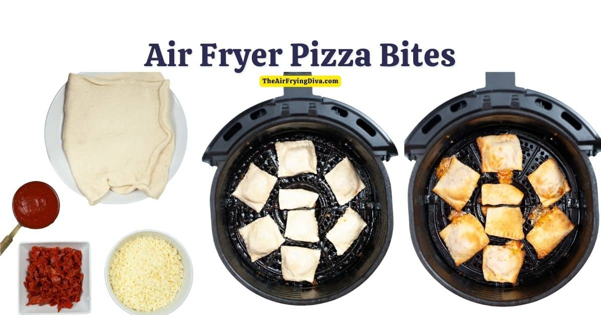 Air Fryer Pizza Bites, a simple four ingredient recipe for a bite sized appetizer or snack made in about 10 minutes.