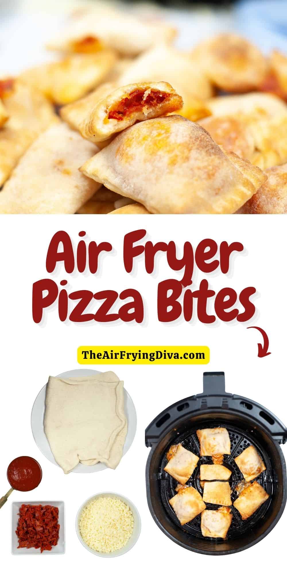 Air Fryer Pizza Bites, a simple four ingredient recipe for a bite sized appetizer or snack made in about 10 minutes.