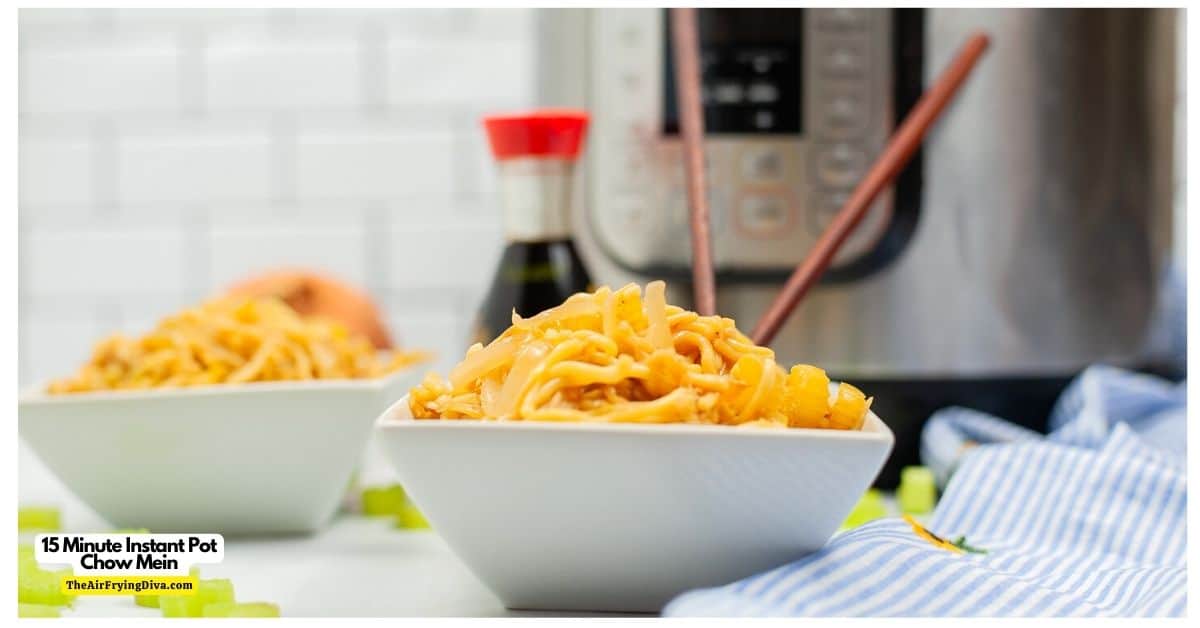 15 Minute Instant Pot Chow Mein, a simple and delicious meal or side recipe made in a pressure cooker. Vegan and Vegetarian.