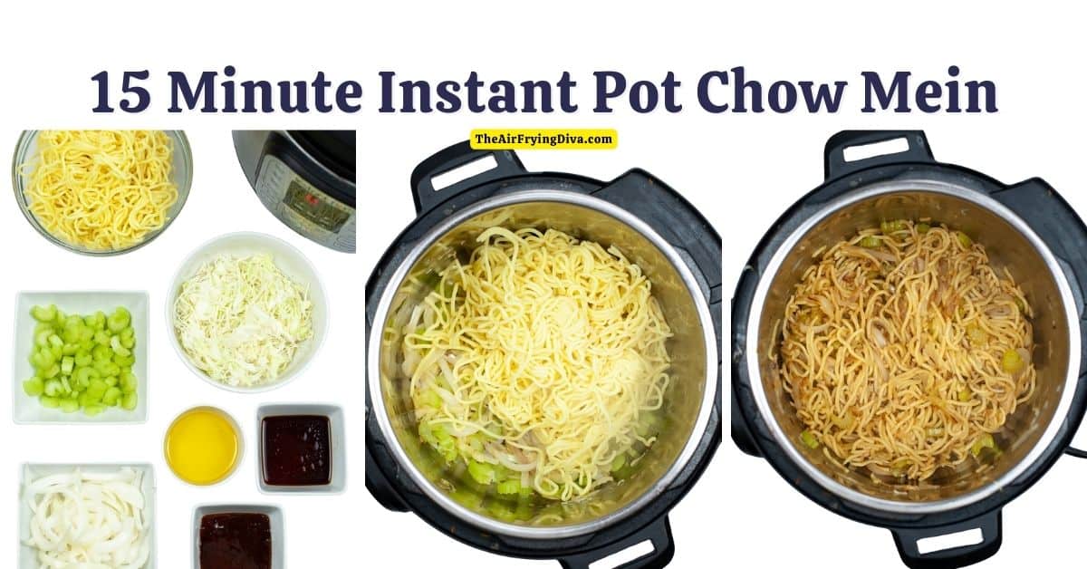 15 Minute Instant Pot Chow Mein, a simple and delicious meal or side recipe made in a pressure cooker. Vegan and Vegetarian.