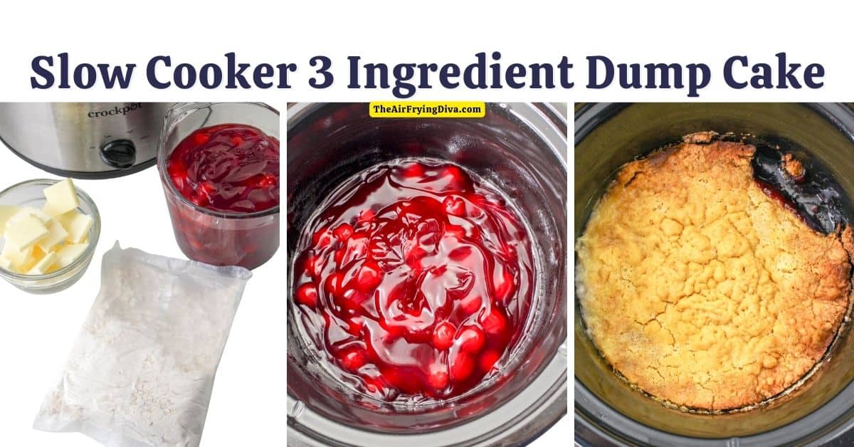 Slow Cooker three Ingredient Dump Cake, a simple and delicious three ingredient dessert recipe that can be made in a crock pot.