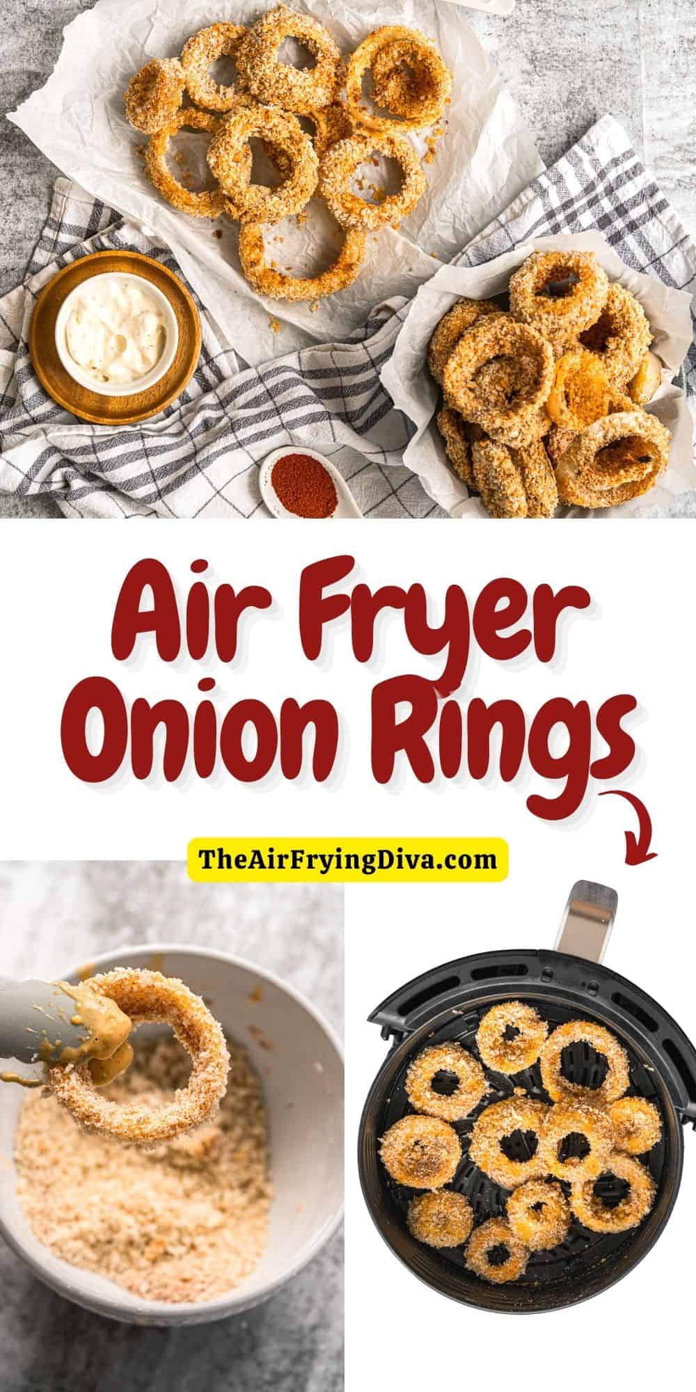 Air Fryer Onion Rings, a quick and easy crunchy and delicious appetizer or side recipe that can be made in about 10 minutes