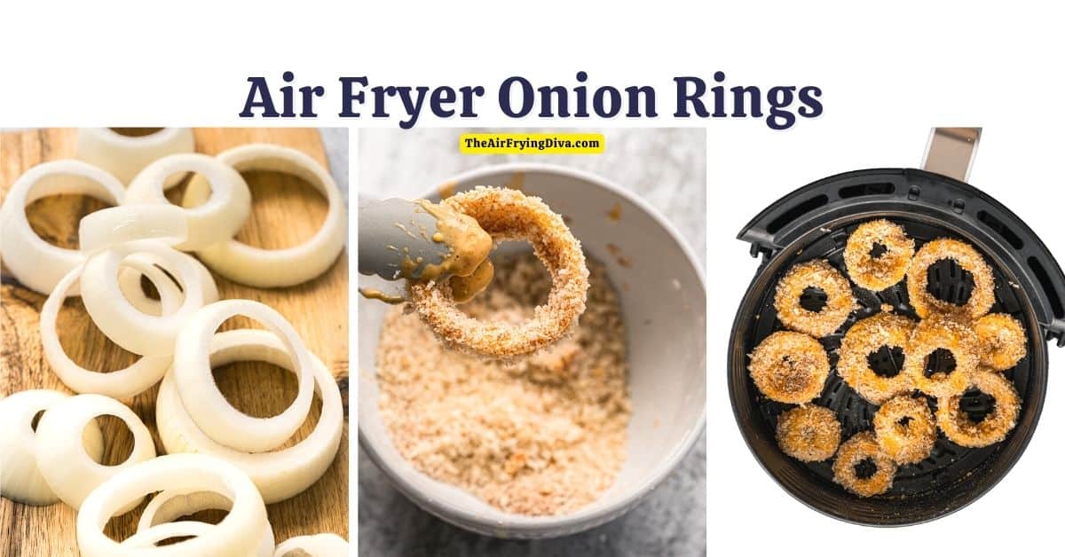 Air Fryer Onion Rings, a quick and easy crunchy and delicious appetizer or side recipe that can be made in about 10 minutes