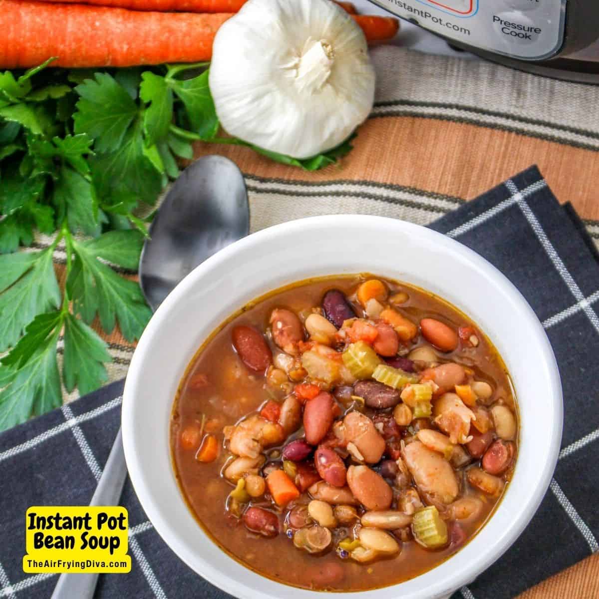 Instant Pot Bean Soup, a delicious and simple appetizer, side, or meal recipe made in about an hour with healthy ingredients.Vegan, Vegetarian 