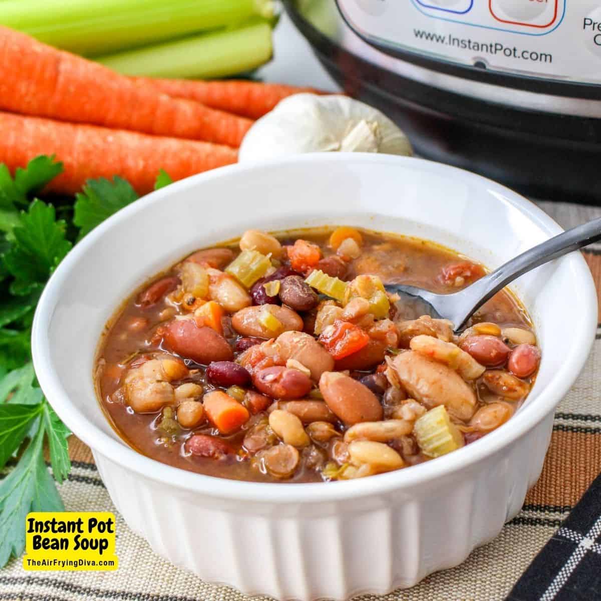 Instant Pot Bean Soup, a delicious and simple appetizer, side, or meal recipe made in about an hour with healthy ingredients.Vegan, Vegetarian 