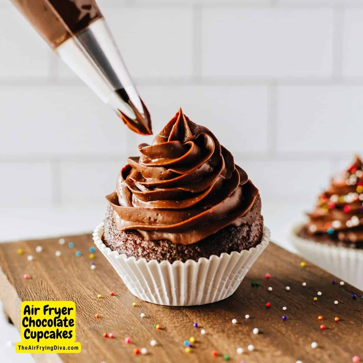 Air Fryer Chocolate Cupcakes, a quick and easy dessert or snack recipe for air fried  moist and flavorful chocolate cupcakes.