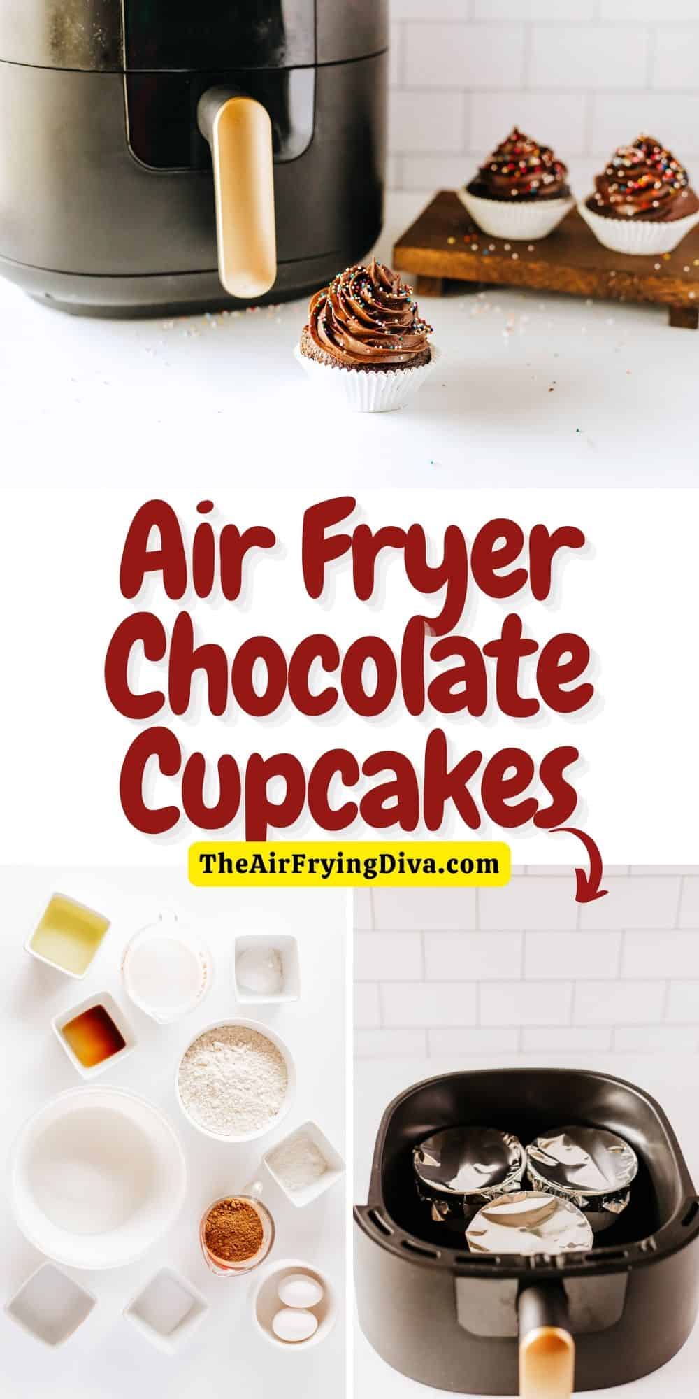 Air Fryer Chocolate Cupcakes, a quick and easy dessert or snack recipe for air fried  moist and flavorful chocolate cupcakes.