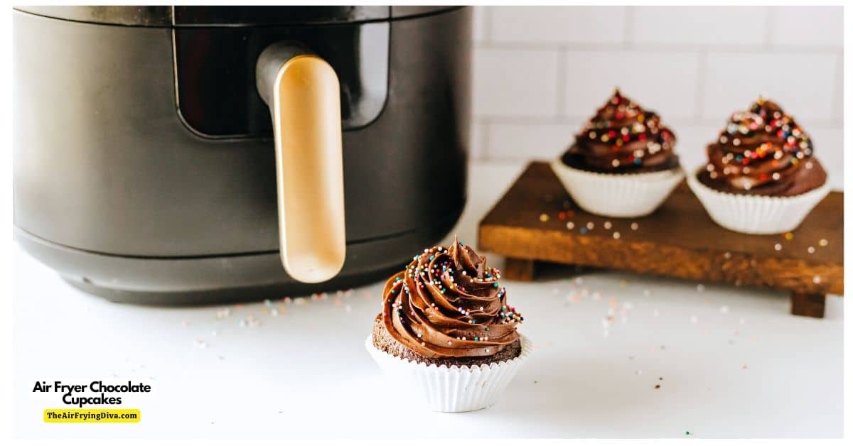 Air Fryer Chocolate Cupcakes, a quick and easy dessert or snack recipe for air fried  moist and flavorful chocolate cupcakes.