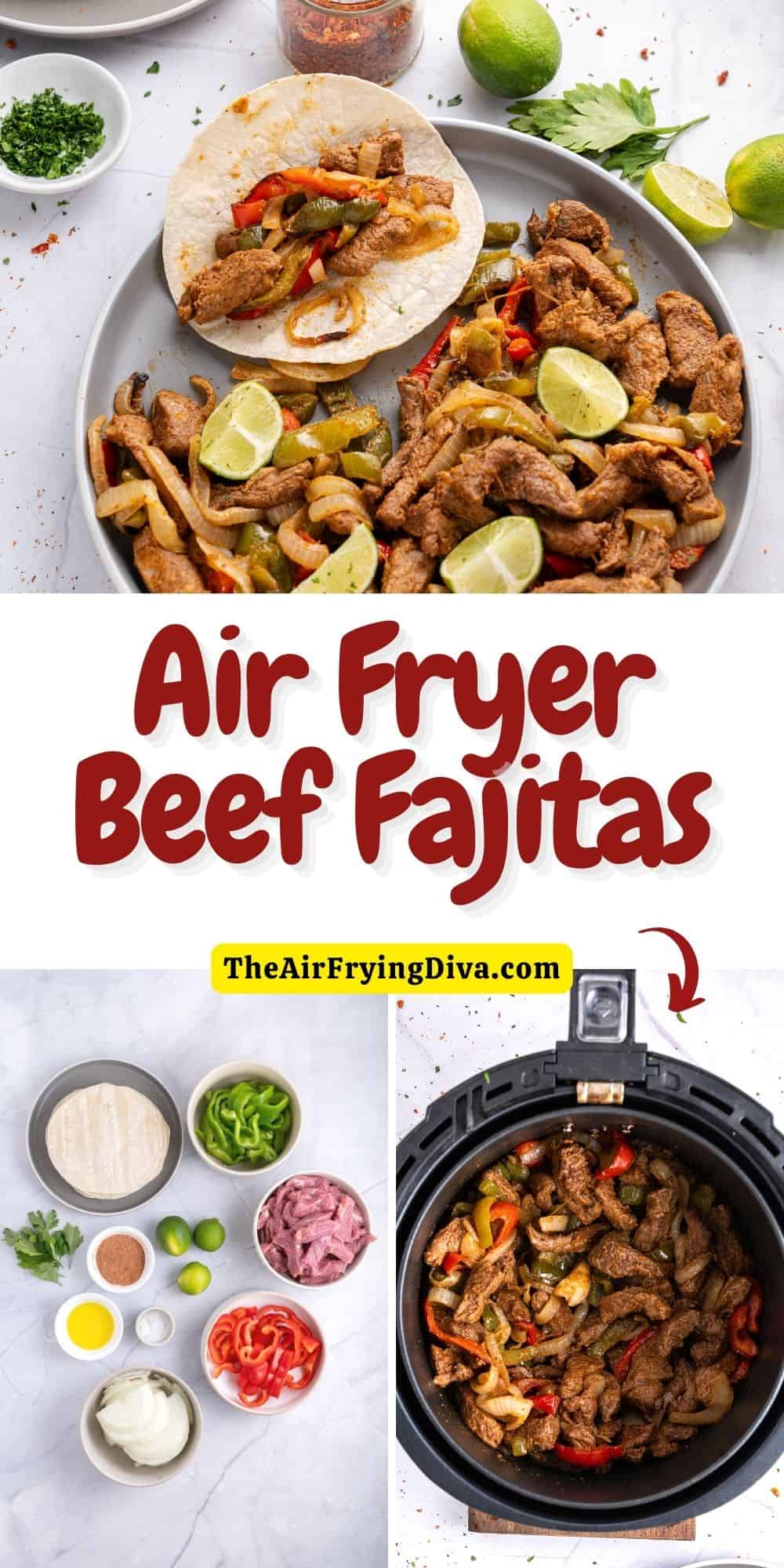 Air Fryer Beef Fajitas, a quick and easy meal recipe made with fresh vegetables and meat in less than a half hour.