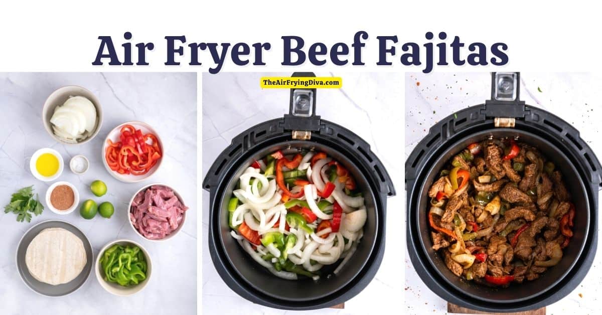 Air Fryer Beef Fajitas, a quick and easy meal recipe made with fresh vegetables and meat in less than a half hour.