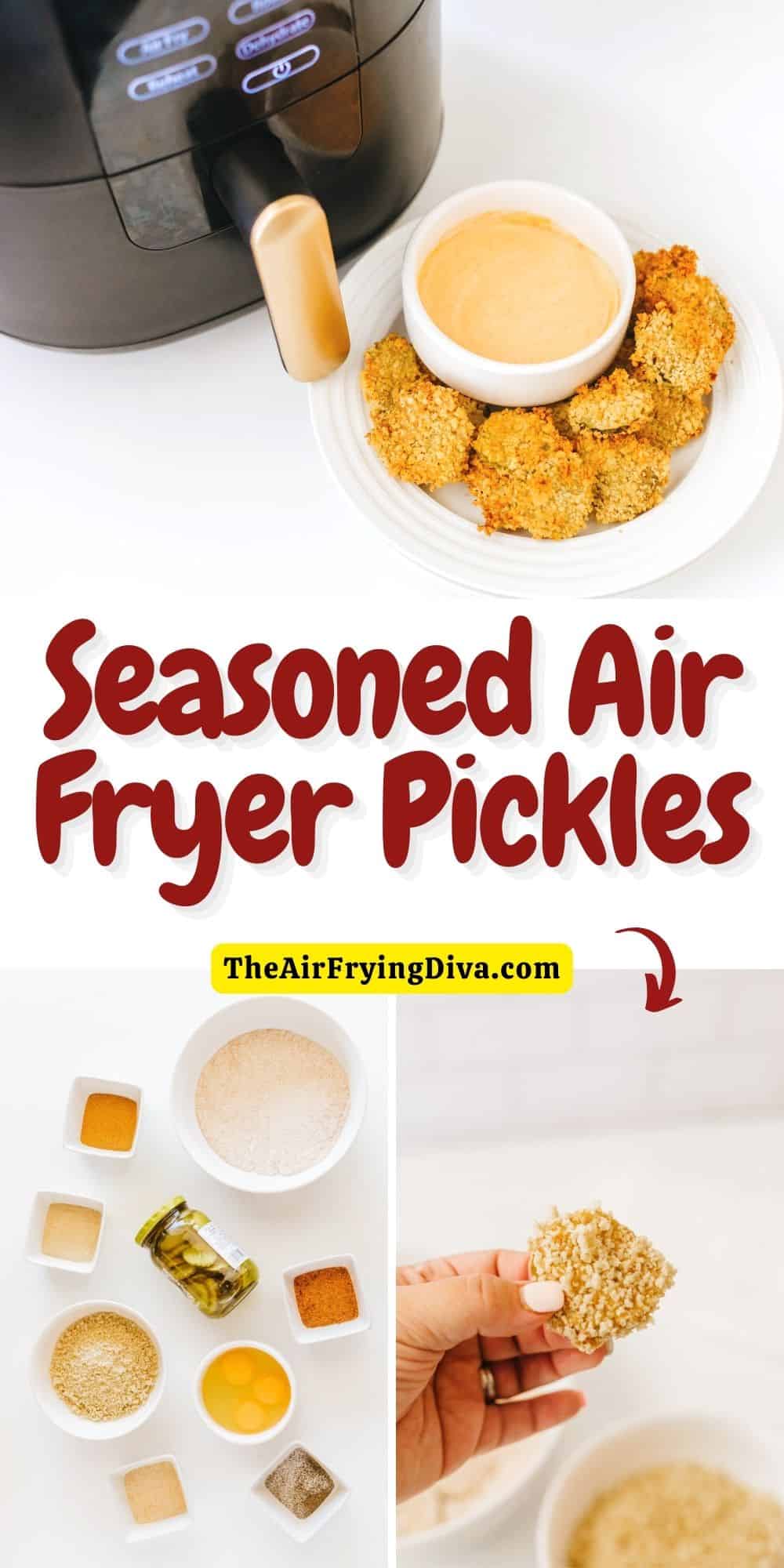 Seasoned Air Fryer Pickles, a simple and delicious appetizer, snack, or side recipe for a healthier fried breaded pickle.