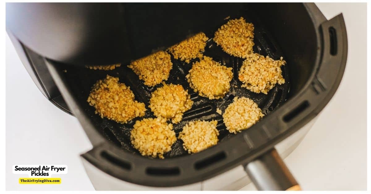 Seasoned Air Fryer Pickles, a simple and delicious appetizer, snack, or side recipe for a healthier fried breaded pickle.