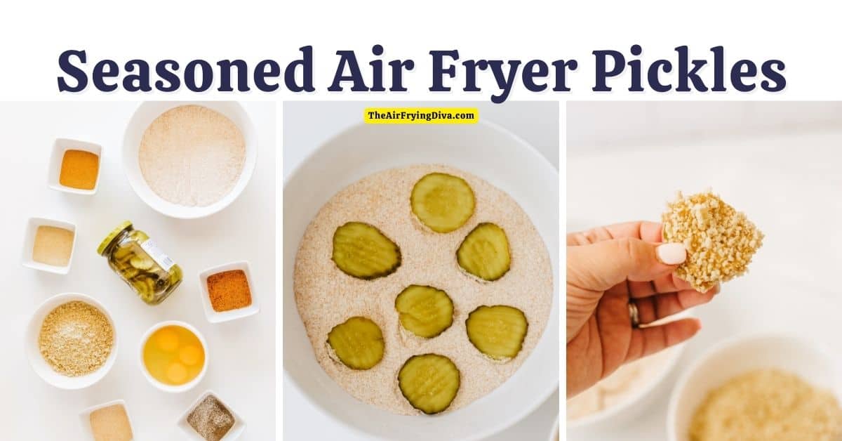 Seasoned Air Fryer Pickles, a simple and delicious appetizer, snack, or side recipe for a healthier fried breaded pickle.