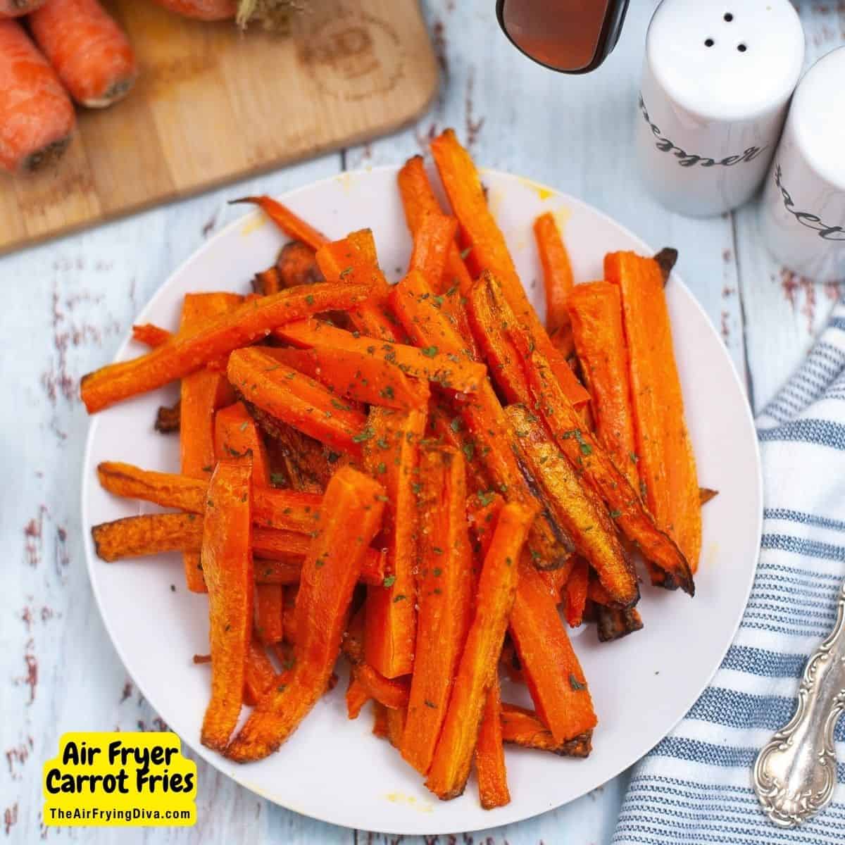 Air Fryer Carrot Fries, a quick and easy snack, appetizer, or side recipe for savory and crunchy carrots fried in an air fryer.