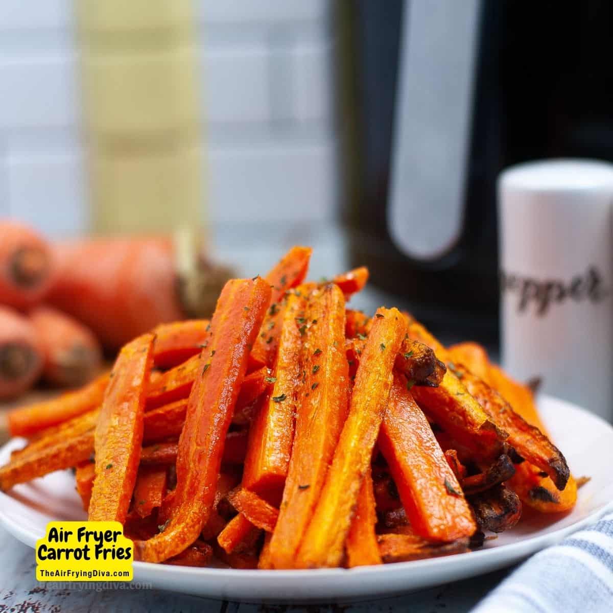 Air Fryer Carrot Fries, a quick and easy snack, appetizer, or side recipe for savory and crunchy carrots fried in an air fryer.