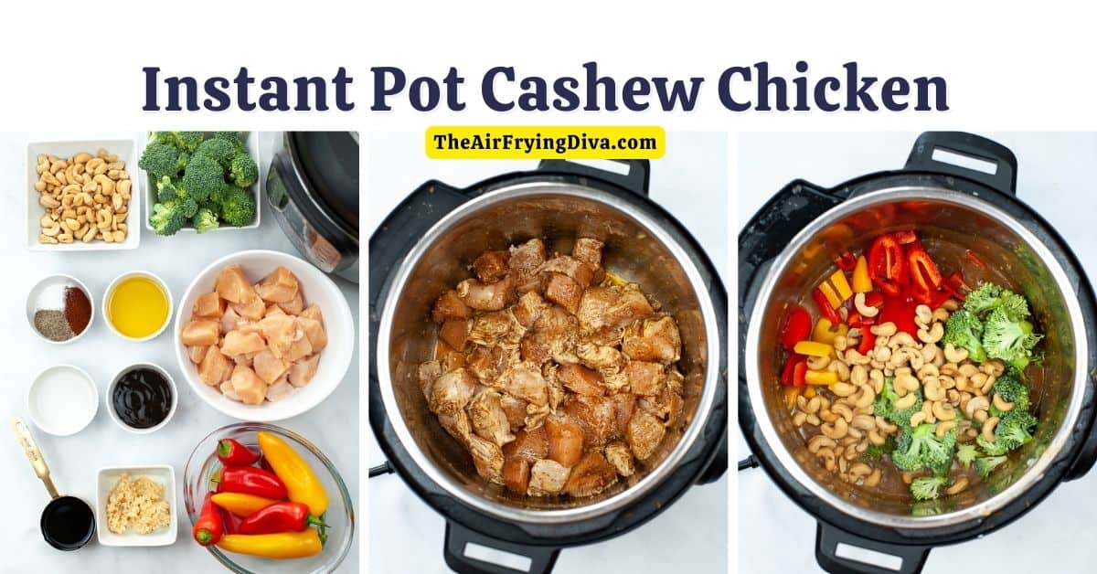 Instant Pot Cashew Chicken, a quick and delicious dinner recipe made with chicken breast, broccoli, and peppers in a pressure cooker