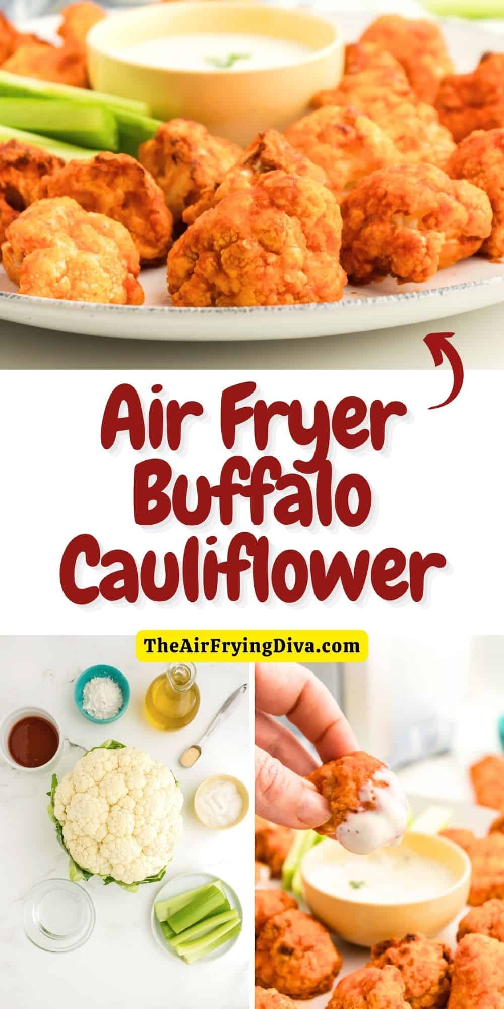 Air Fryer Buffalo Cauliflower, a simple and delicious spicy and crispy appetizer recipe made with just five ingredients.