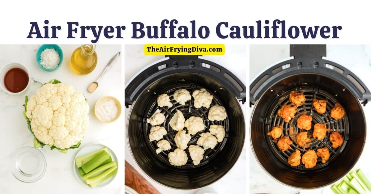 Air Fryer Buffalo Cauliflower, a simple and delicious spicy and crispy appetizer recipe made with just five ingredients.