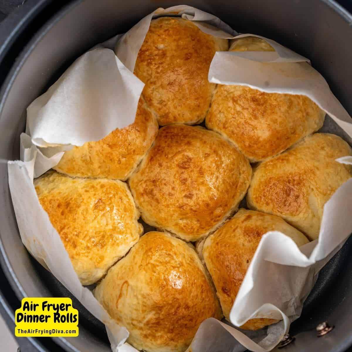 Air Fryer Dinner Rolls, a simple and delicious recipe for fluffy and buttery rolls made fresh and warm in an air fryer.