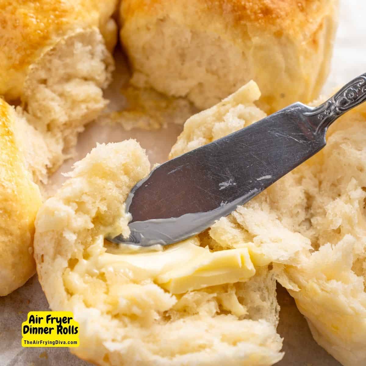 Air Fryer Dinner Rolls, a simple and delicious recipe for fluffy and buttery rolls made fresh and warm in an air fryer.