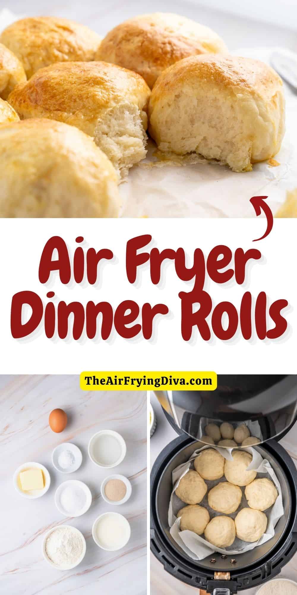 Air Fryer Dinner Rolls, a simple and delicious recipe for fluffy and buttery rolls made fresh and warm in an air fryer.