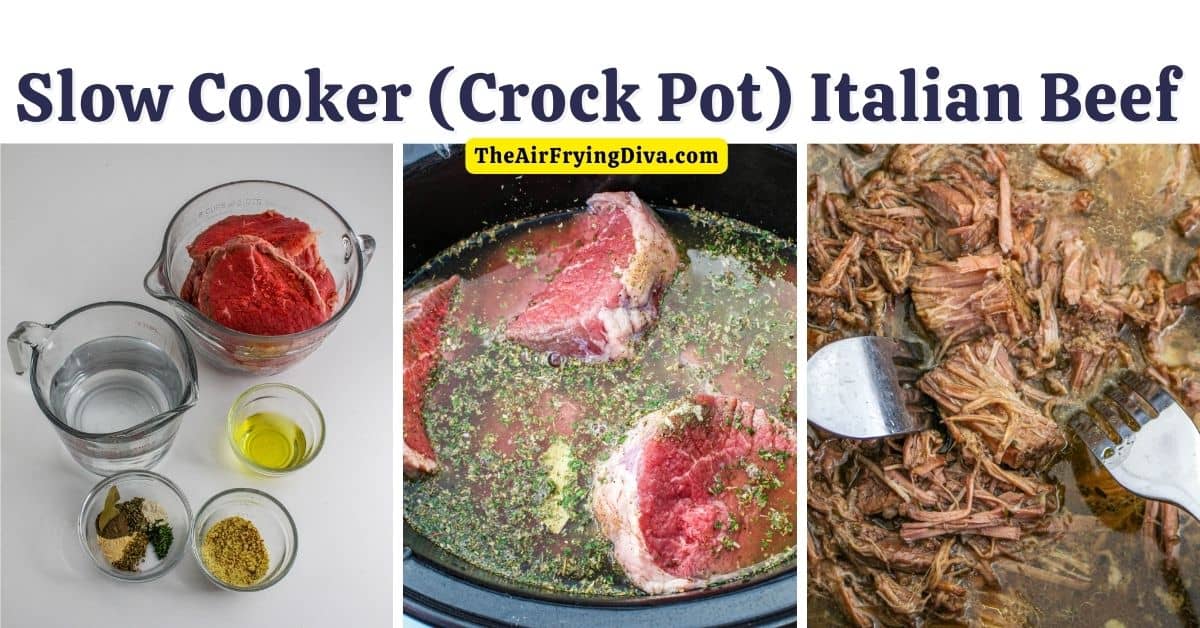 Slow Cooker (Crock Pot) Italian Beef Recipe, a simple and mouthwatering meal idea featuring sliced beef cooked and served in juice.