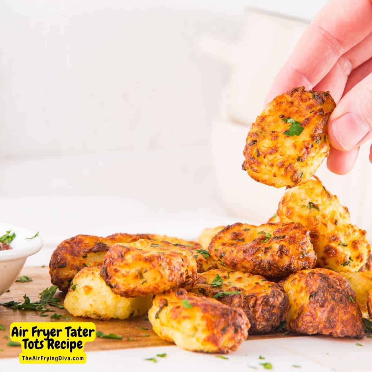 Air Fryer Tater Tots Recipe, a simple and delicious appetizer recipe made with fresh potatoes that are seasoned and fried to perfection.