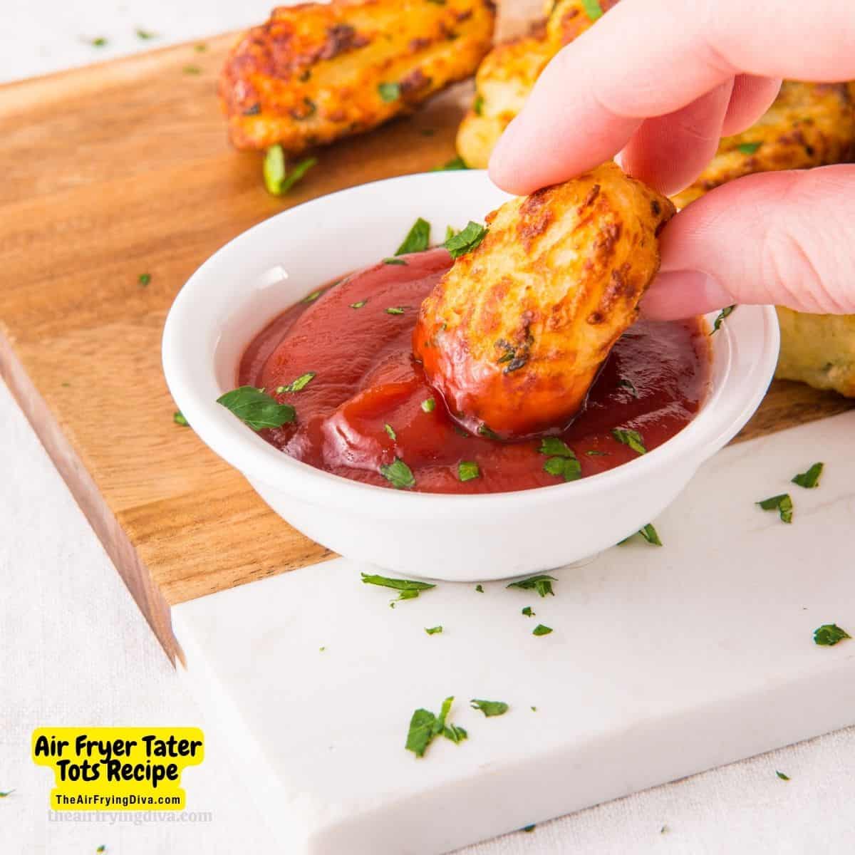 Air Fryer Tater Tots Recipe, a simple and delicious appetizer recipe made with fresh potatoes that are seasoned and fried to perfection.