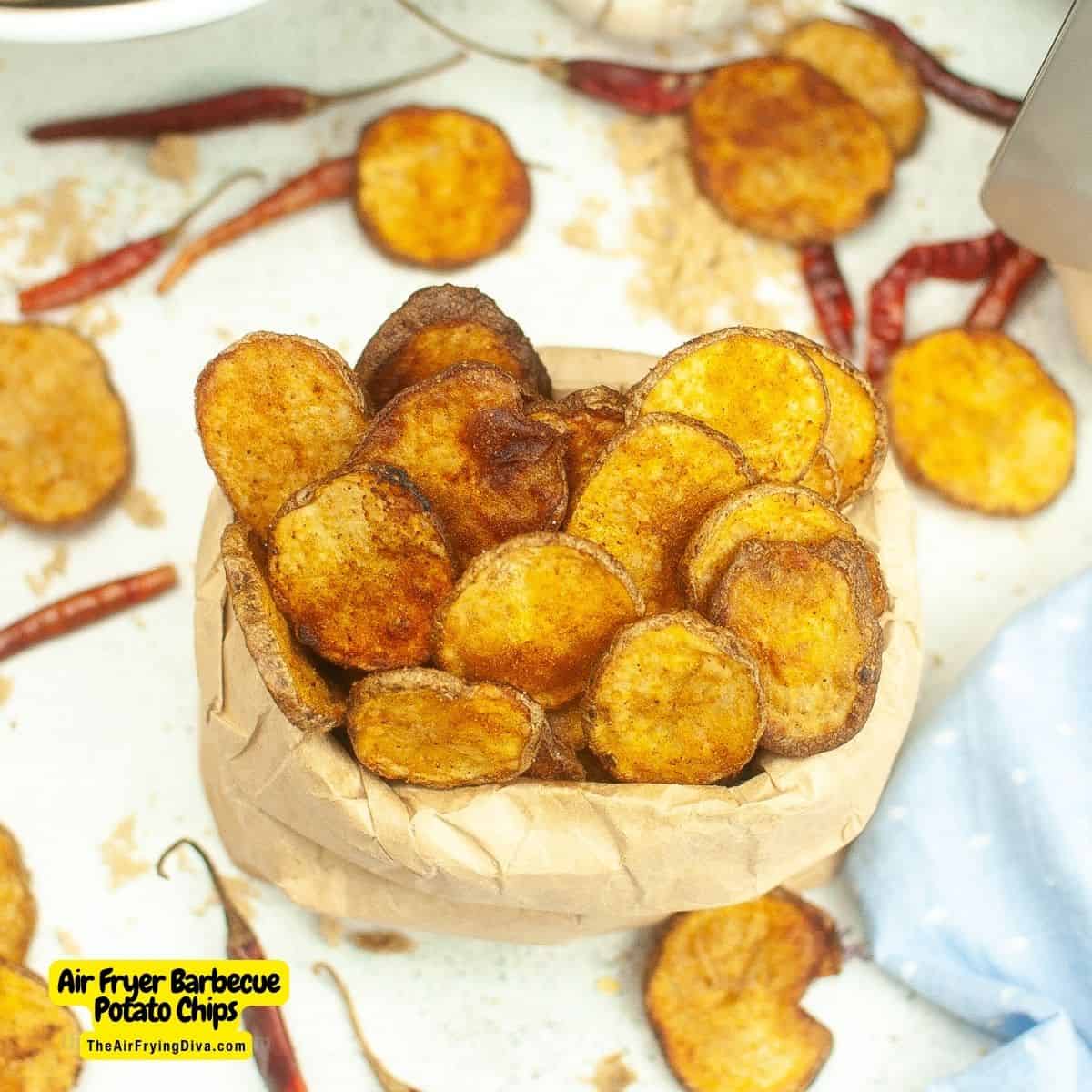 Air Fryer Barbecue Potato Chips, a quick and simple recipe for a healthier homemade potato chip made without frying in oil.