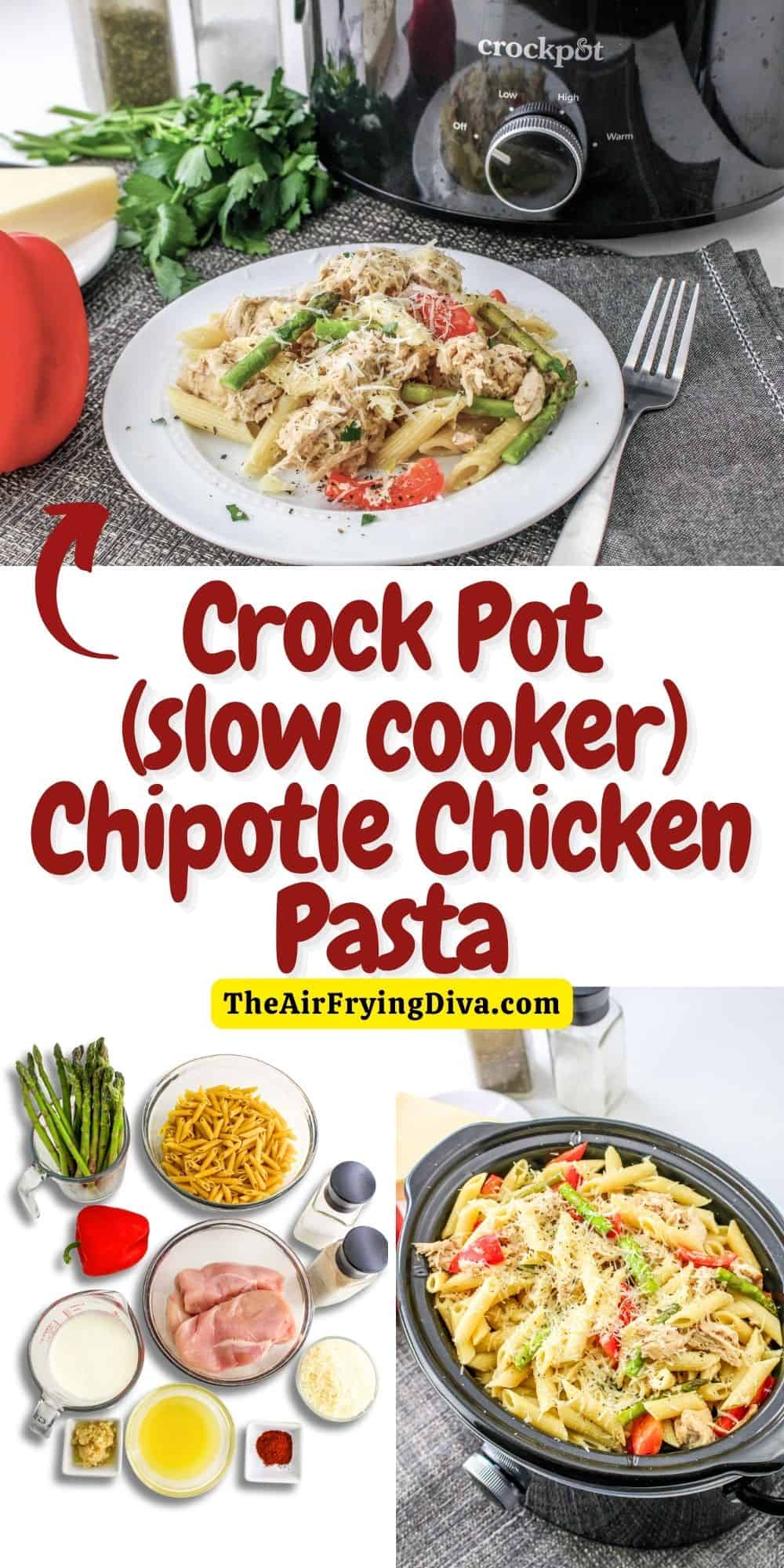 Crockpot Slow Cooker Chipotle Chicken Pasta is a delicious meal recipe featuring chicken and pasta in a creamy chipotle sauce.