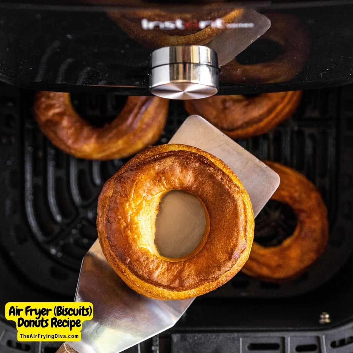 Air Fryer Biscuit Donuts Recipe, a simple and delicious moist and sweet doughnut  topped with a tasty glaze.