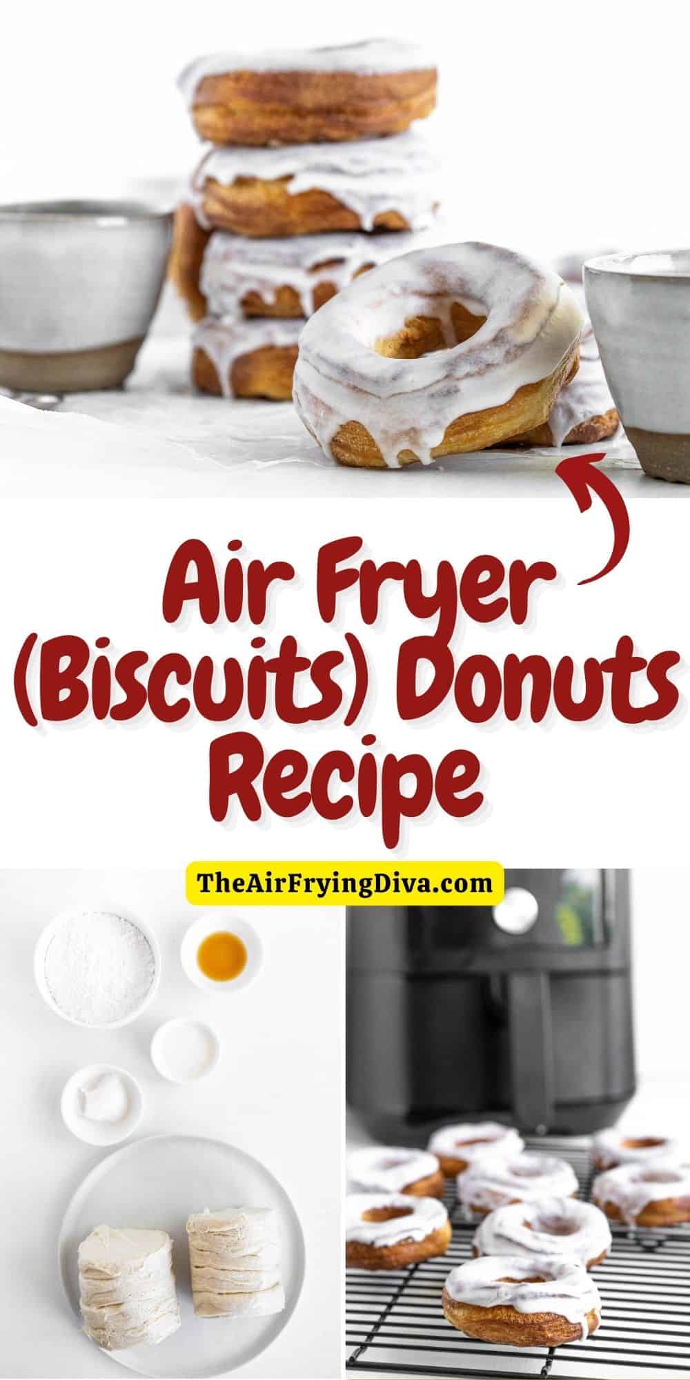 Air Fryer Biscuit Donuts Recipe, a simple and delicious moist and sweet doughnut  topped with a tasty glaze.