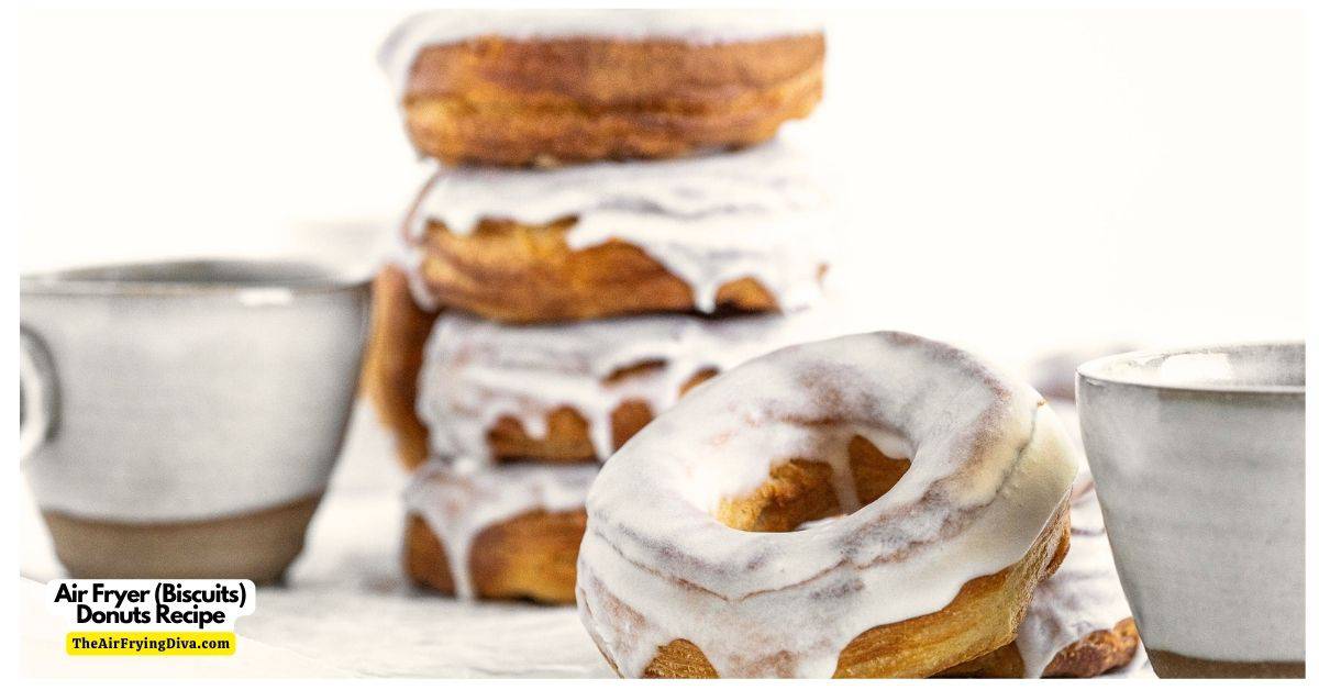 Air Fryer Biscuit Donuts Recipe, a simple and delicious moist and sweet doughnut  topped with a tasty glaze.