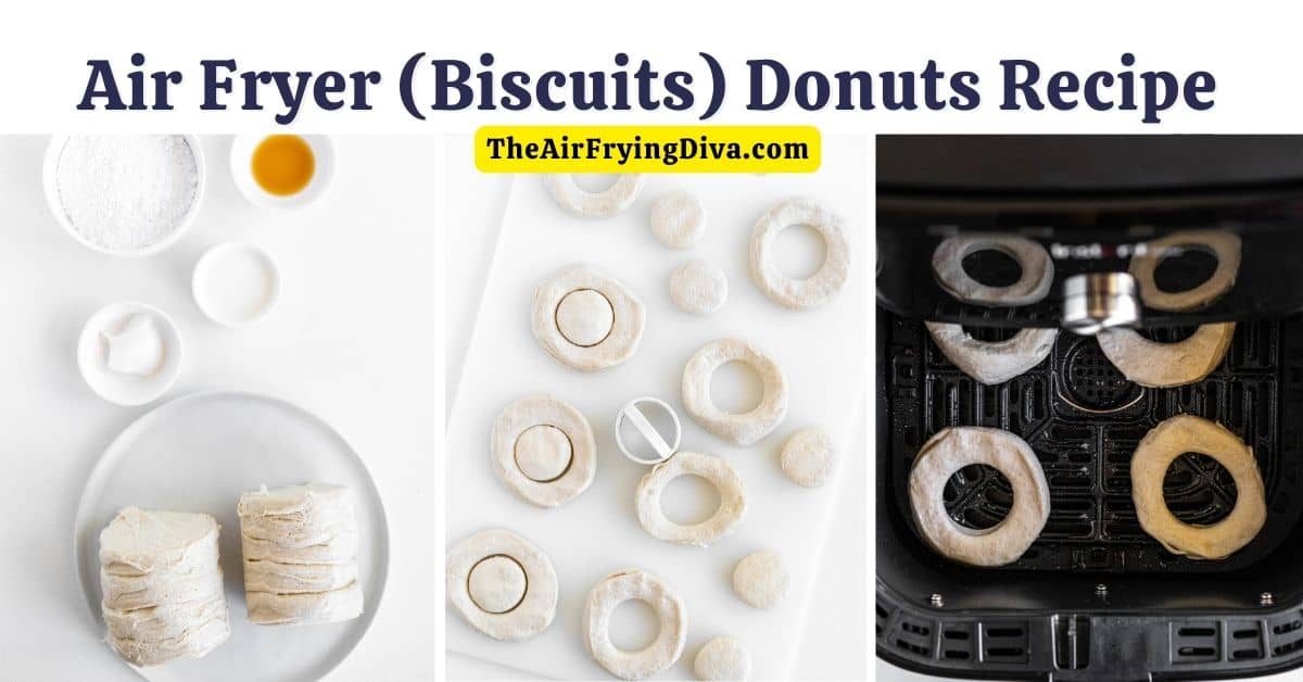 Air Fryer Biscuit Donuts Recipe, a simple and delicious moist and sweet doughnut  topped with a tasty glaze.