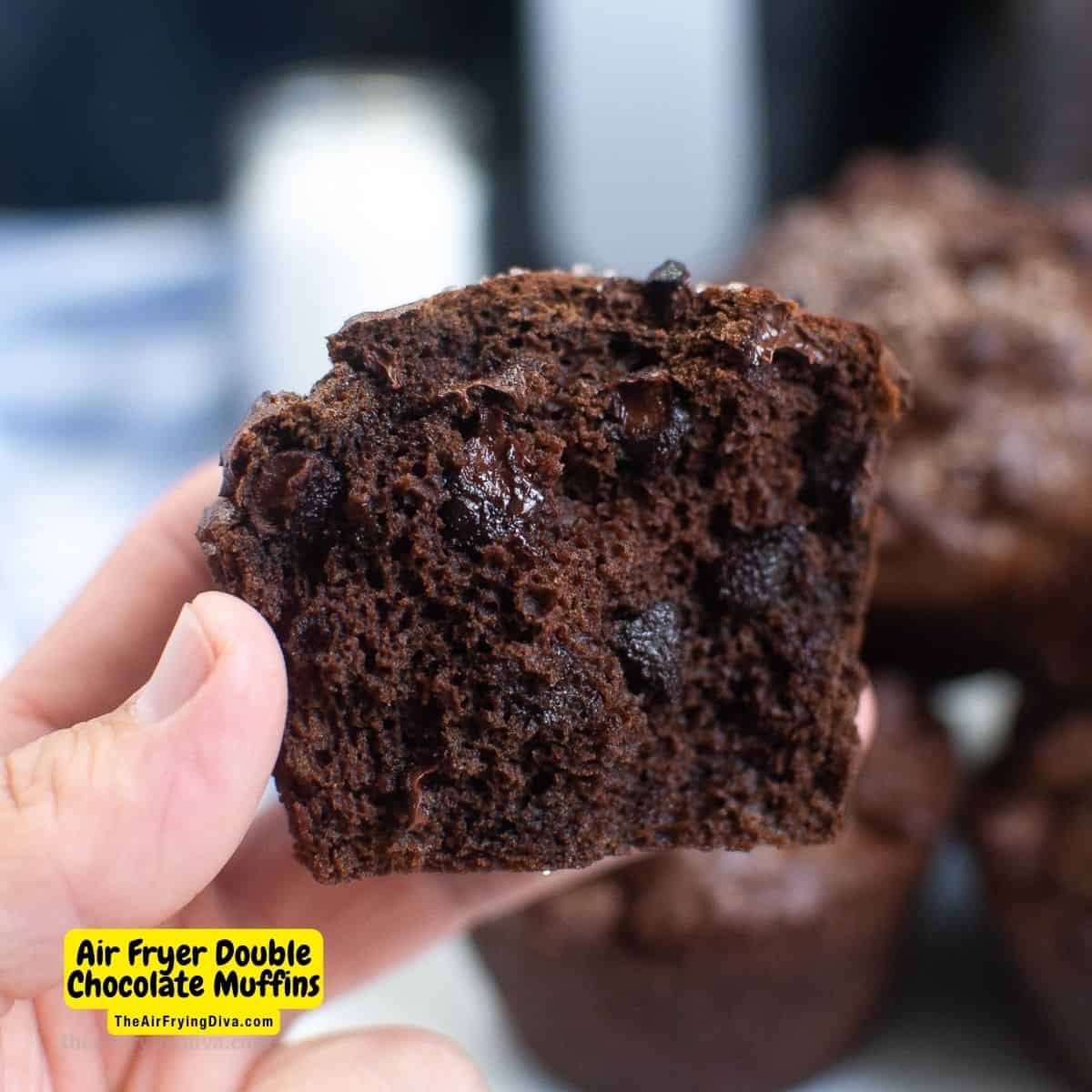 Air Fryer Double Chocolate Muffins, a simple and delicious snack or breakfast recipe for bakery style muffins made in an air fryer.