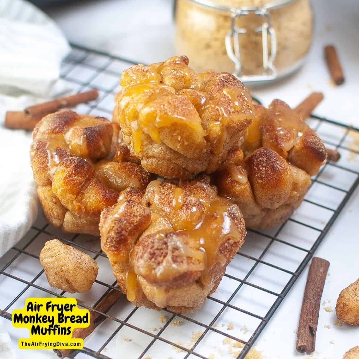 Air Fryer Monkey Bread Muffins, a simple breakfast, snack, or dessert recipe made with just 5 ingredients in about 5 minutes.