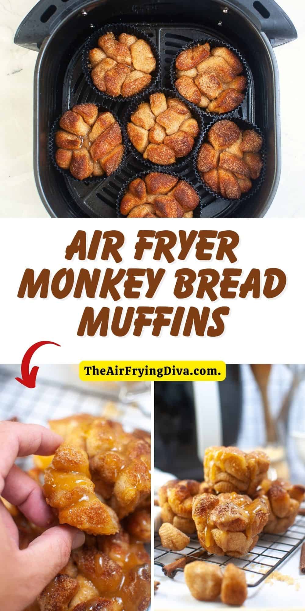 Air Fryer Monkey Bread Muffins, a simple breakfast, snack, or dessert recipe made with just 5 ingredients in about 5 minutes.