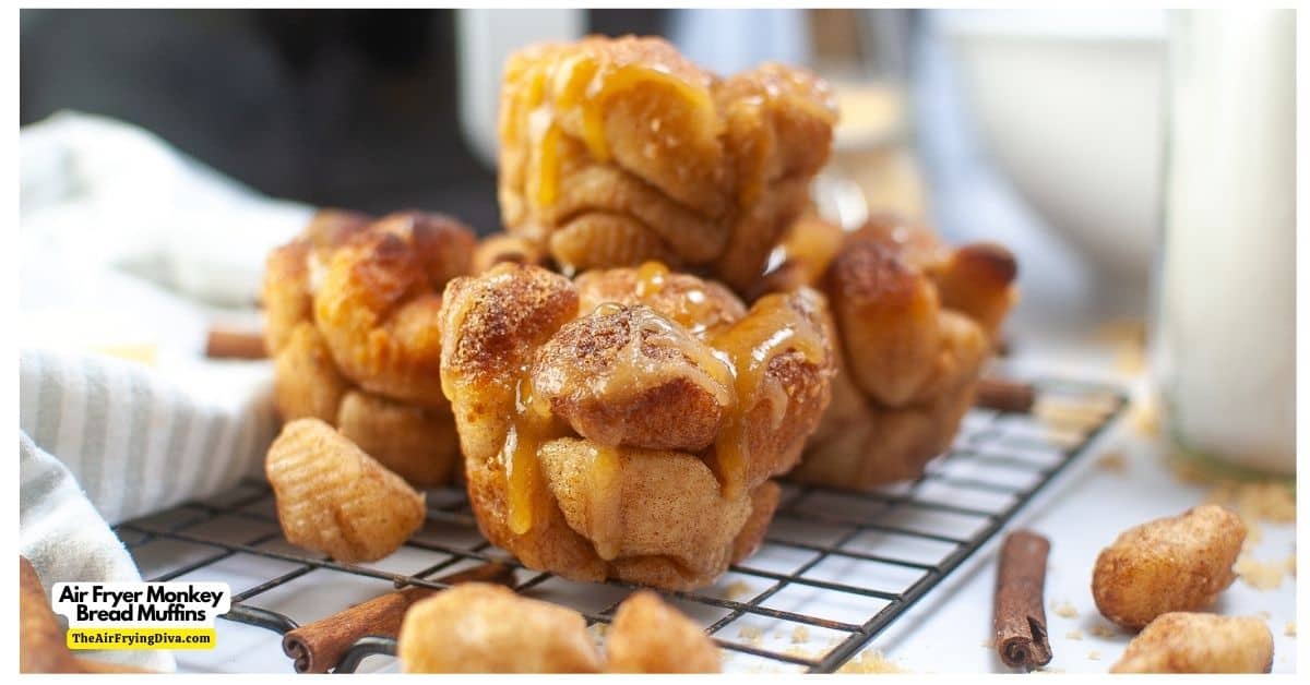 Air Fryer Monkey Bread Muffins, a simple breakfast, snack, or dessert recipe made with just 5 ingredients in about 5 minutes.