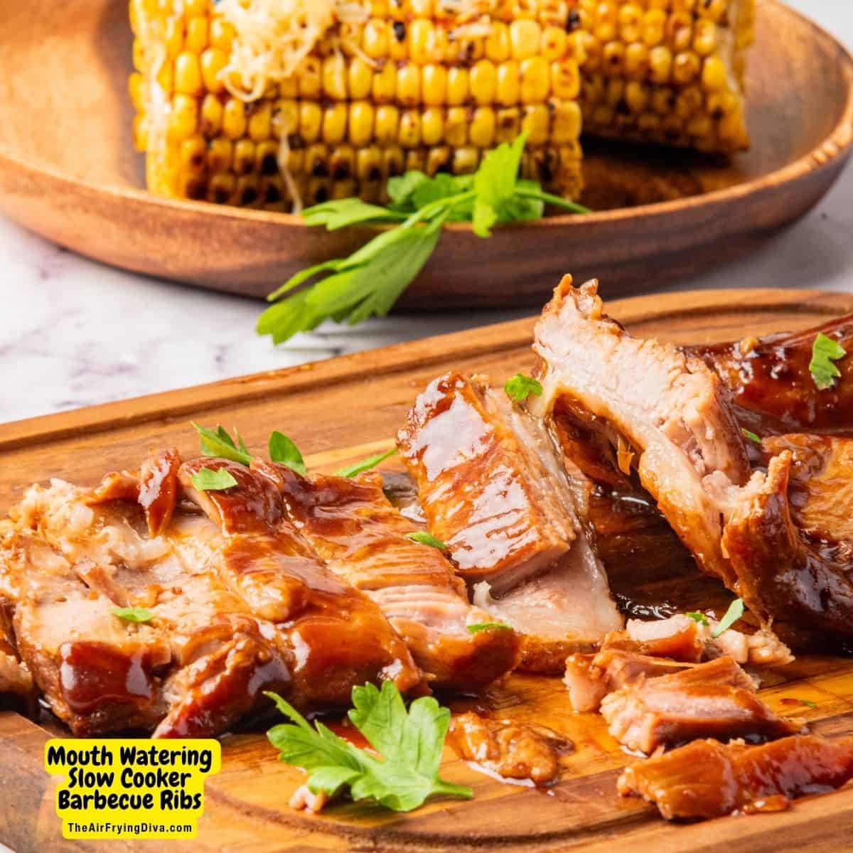 Mouth Watering Slow Cooker Barbecue Ribs, a simple and delicious dinner recipe slow cooked in a crock pot or slow cooker.